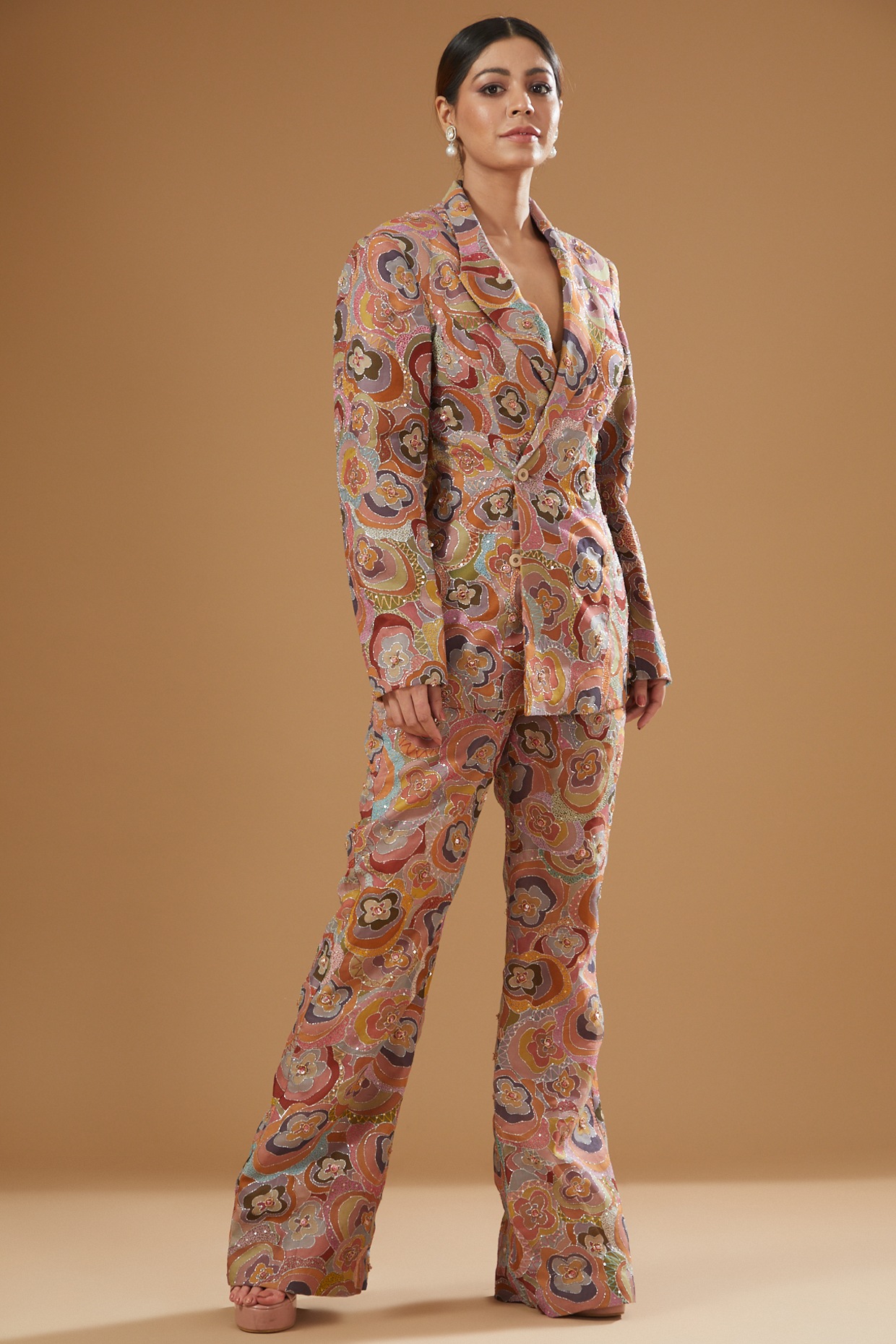 Pink Readymade Straight Cut Pant Suit In Printed Designs 4299SL10